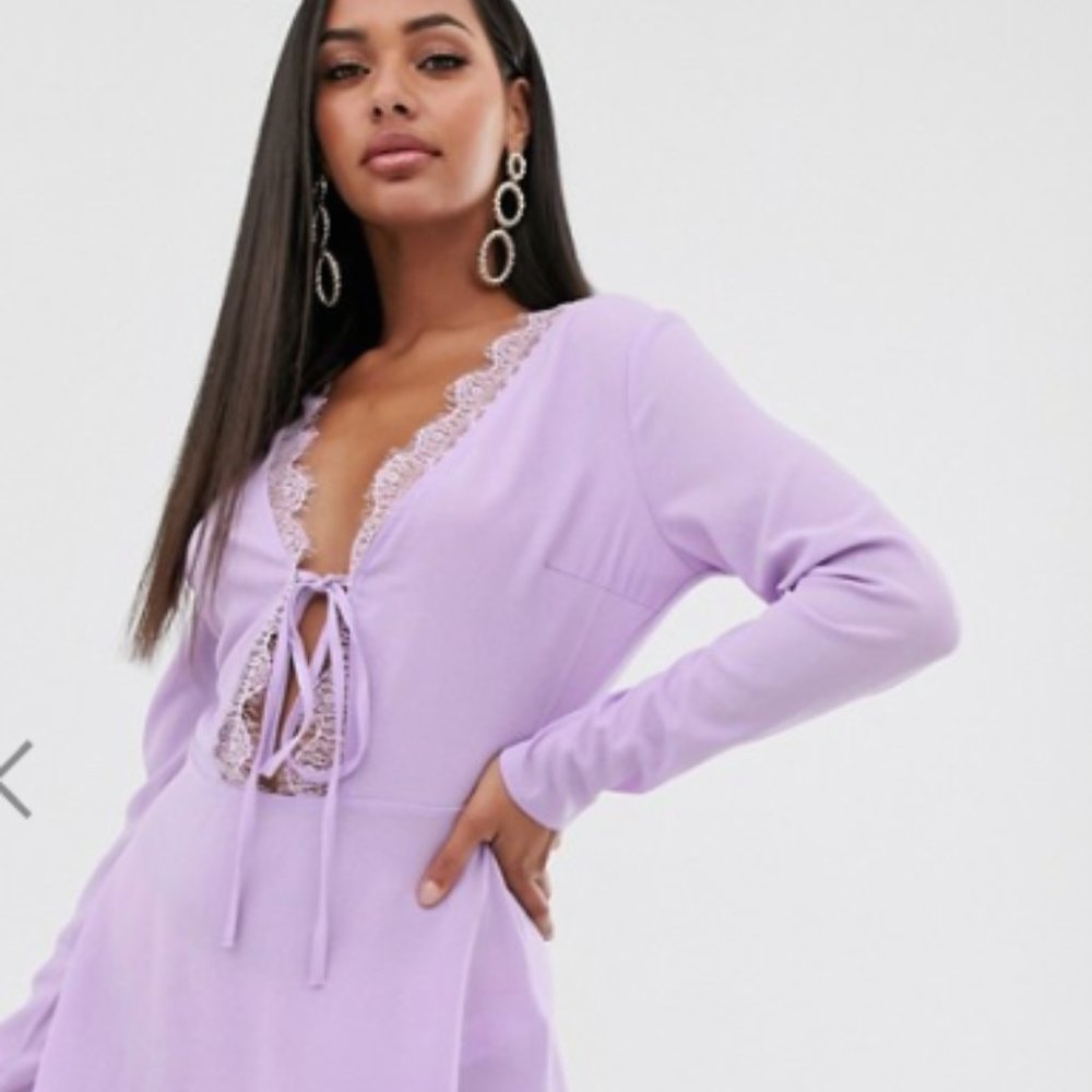 Missguided skater dress with lace trim in lilac